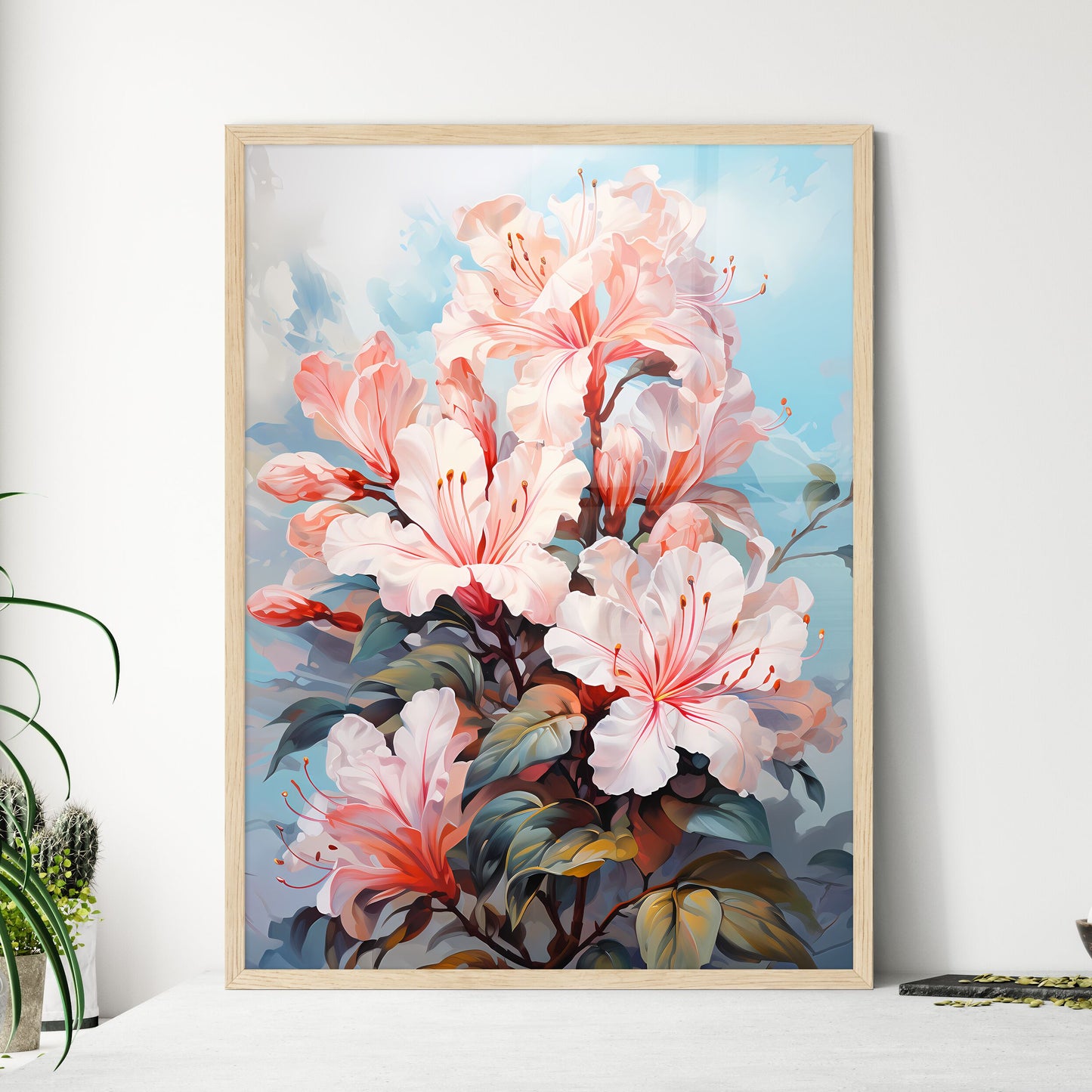 Home Plant Azalea Rhododendron Simsii On Light - A Painting Of Flowers On A Plant Default Title