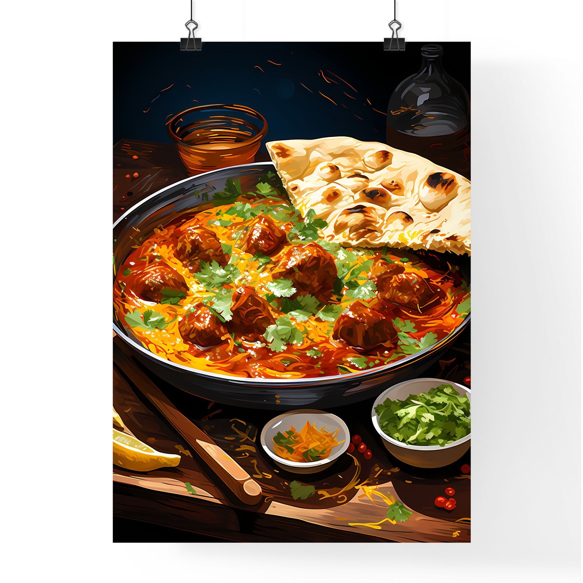 Indian Curry Lamb Rogan Josh In A Steel Karahi - A Bowl Of Food With A Flatbread And A Fork Default Title