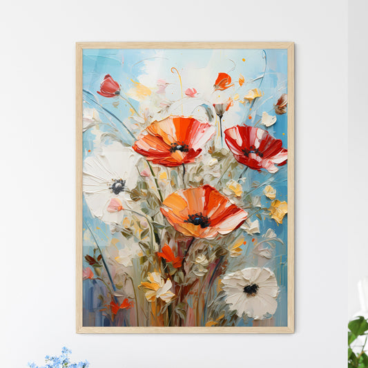 Oil Painting Poppy Dandelion Daisy Flowers I - Framed Art Print
