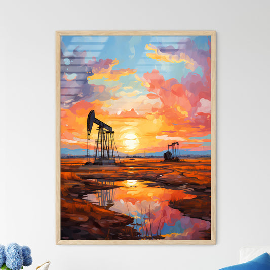 Oil Well And Storage Tanks In The Texas Panhandle - Oil Rigs In A Field With A Sunset Default Title