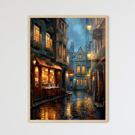 Old Galway City Streetkerwan S Lanedecorated - A Street With Buildings And Lamps Framed Art