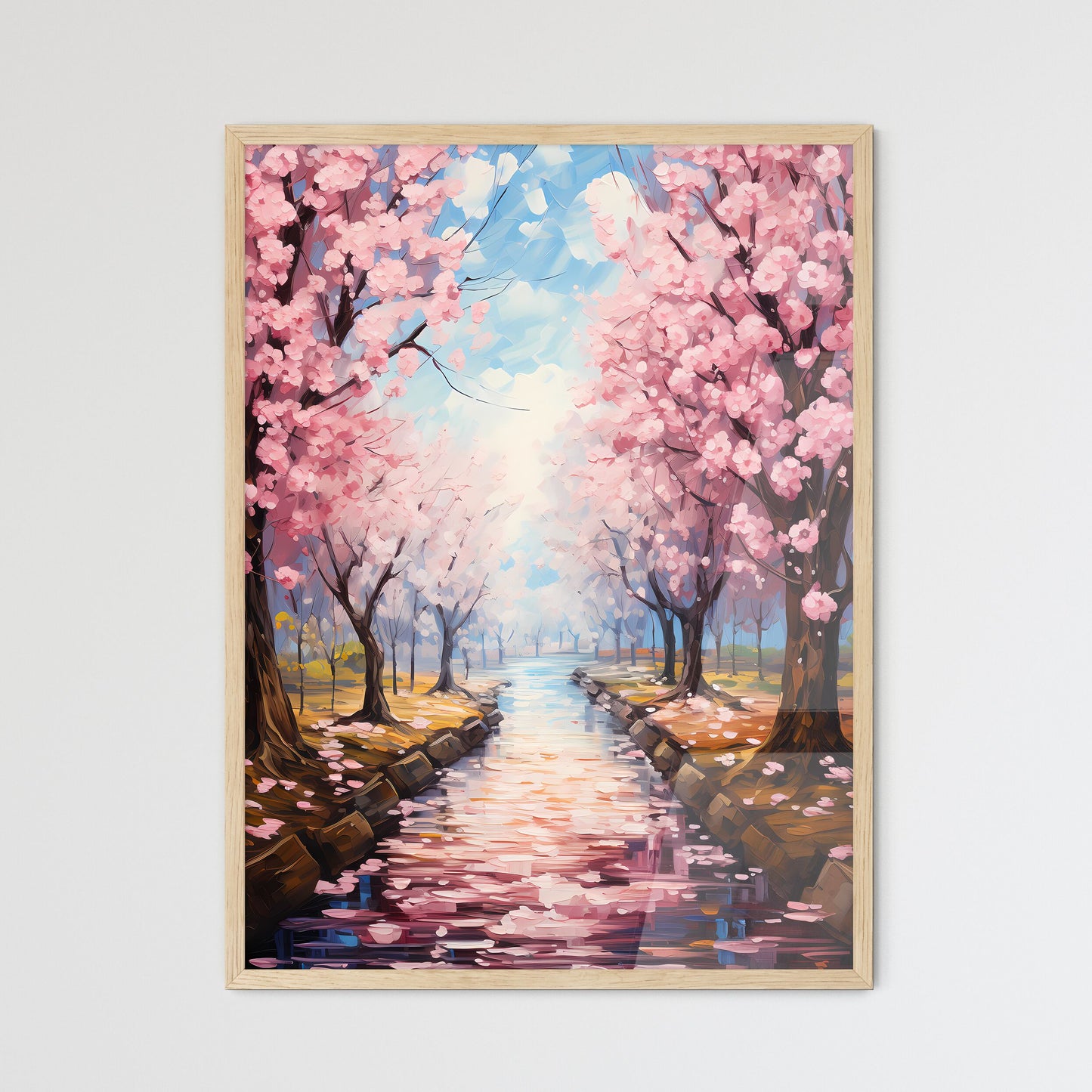 Perspective Under A Cherry Trees Row During  - Framed Art Print