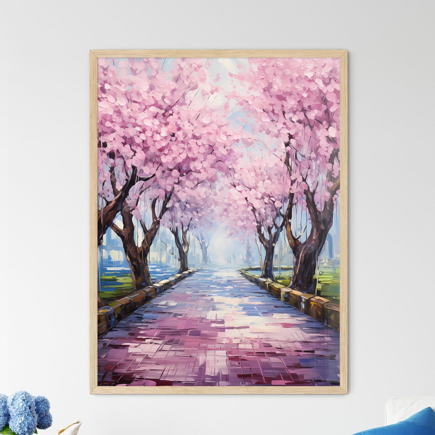 Perspective Under A Cherry Trees Row During  - Framed Art Print