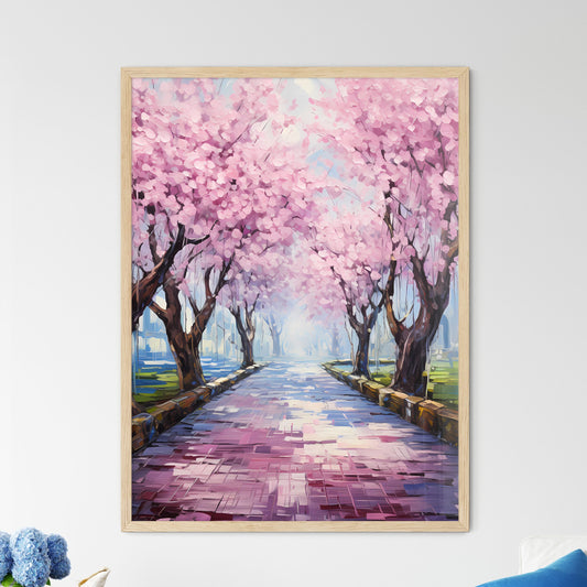 Perspective Under A Cherry Trees Row During  - Framed Art Print