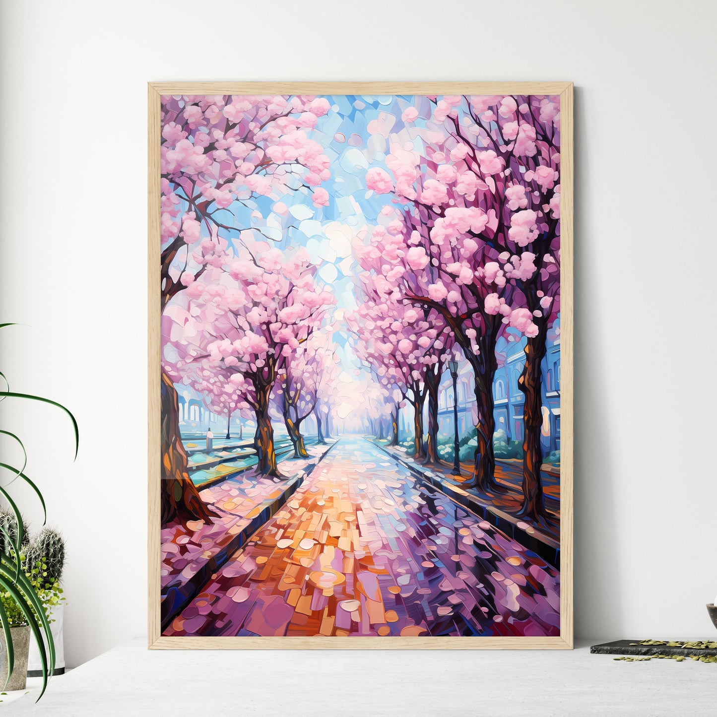 Perspective Under A Cherry Trees Row During  - Framed Art Print