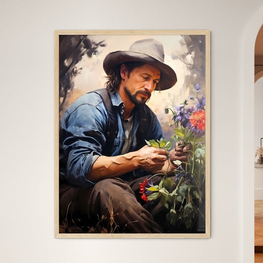 Planting An Apple Tree In The Garden - A Man In A Cowboy Hat Picking Flowers Default Title