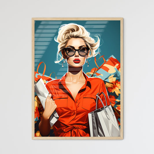 Pop Art Blond Women With Shopping Bags In Th - Framed Art Print