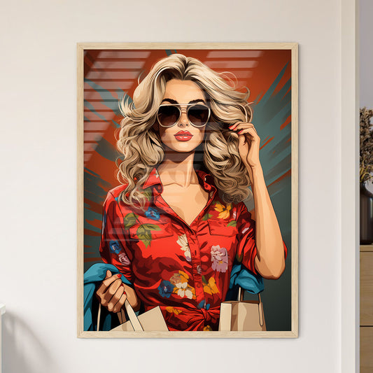 Pop Art Blond Women With Shopping Bags In Th - Framed Art Print