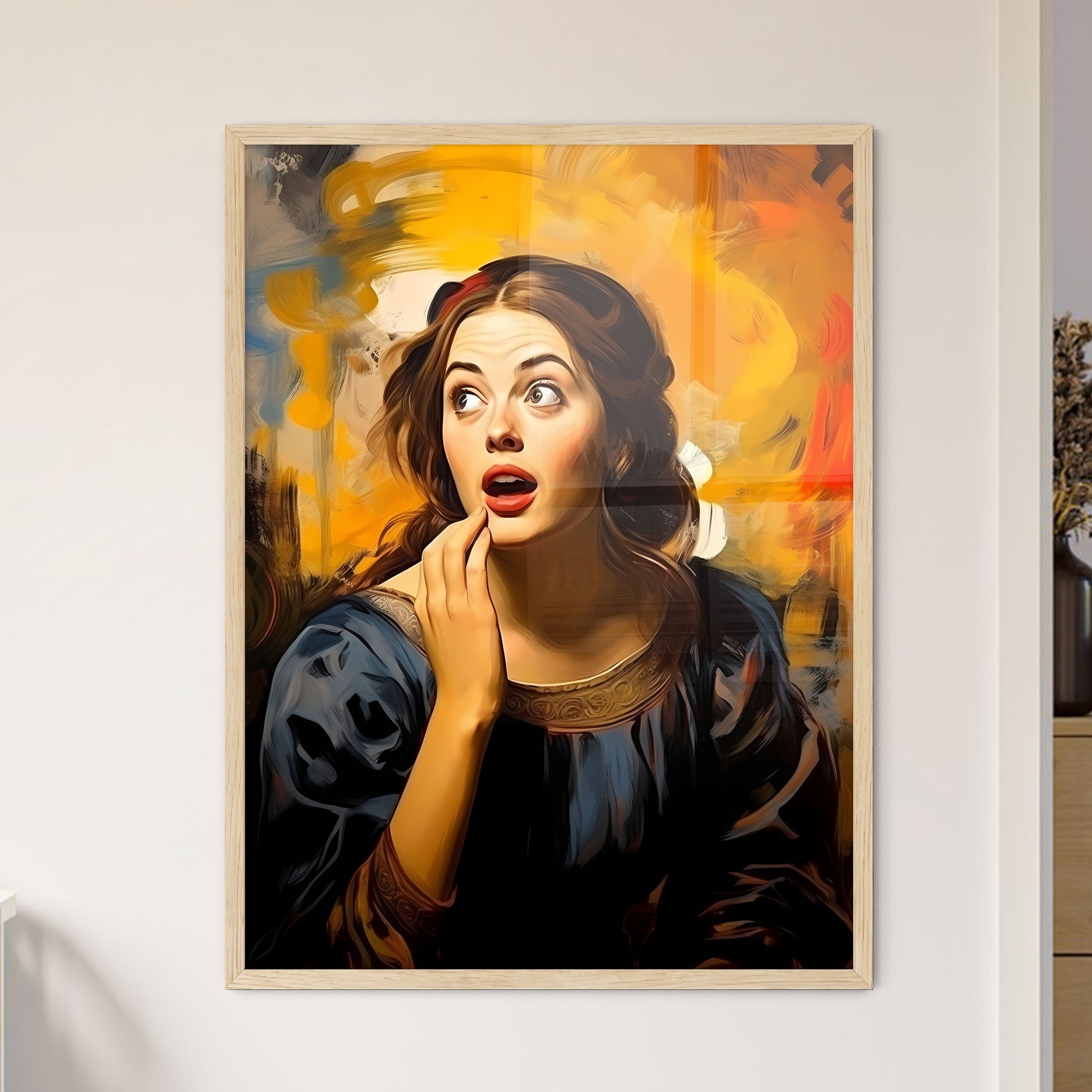 Pop Art Illustration Of Surprised Woman - A  - Framed Art Print