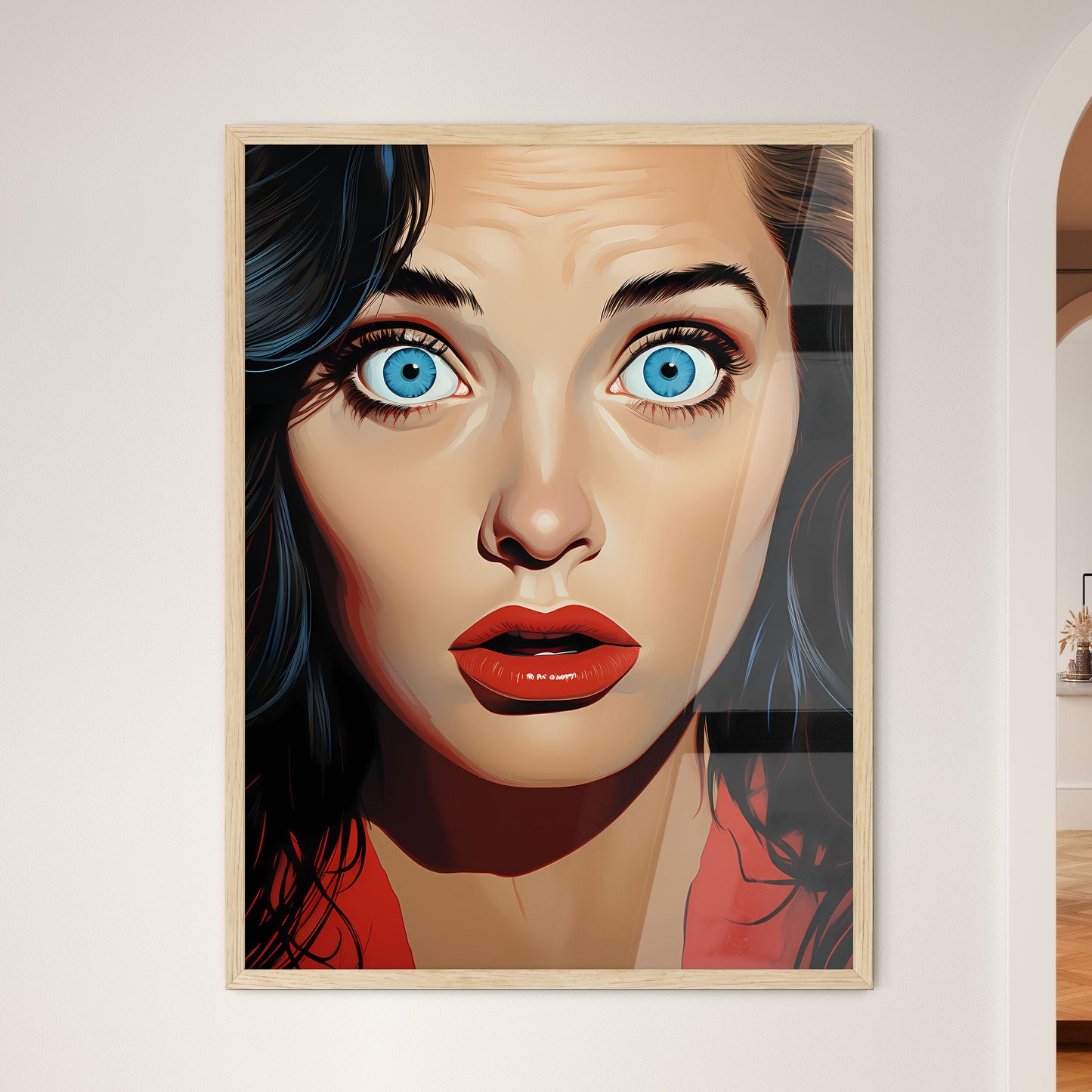 Pop Art Vintage Comic Style Woman With Open  - Framed Art Print