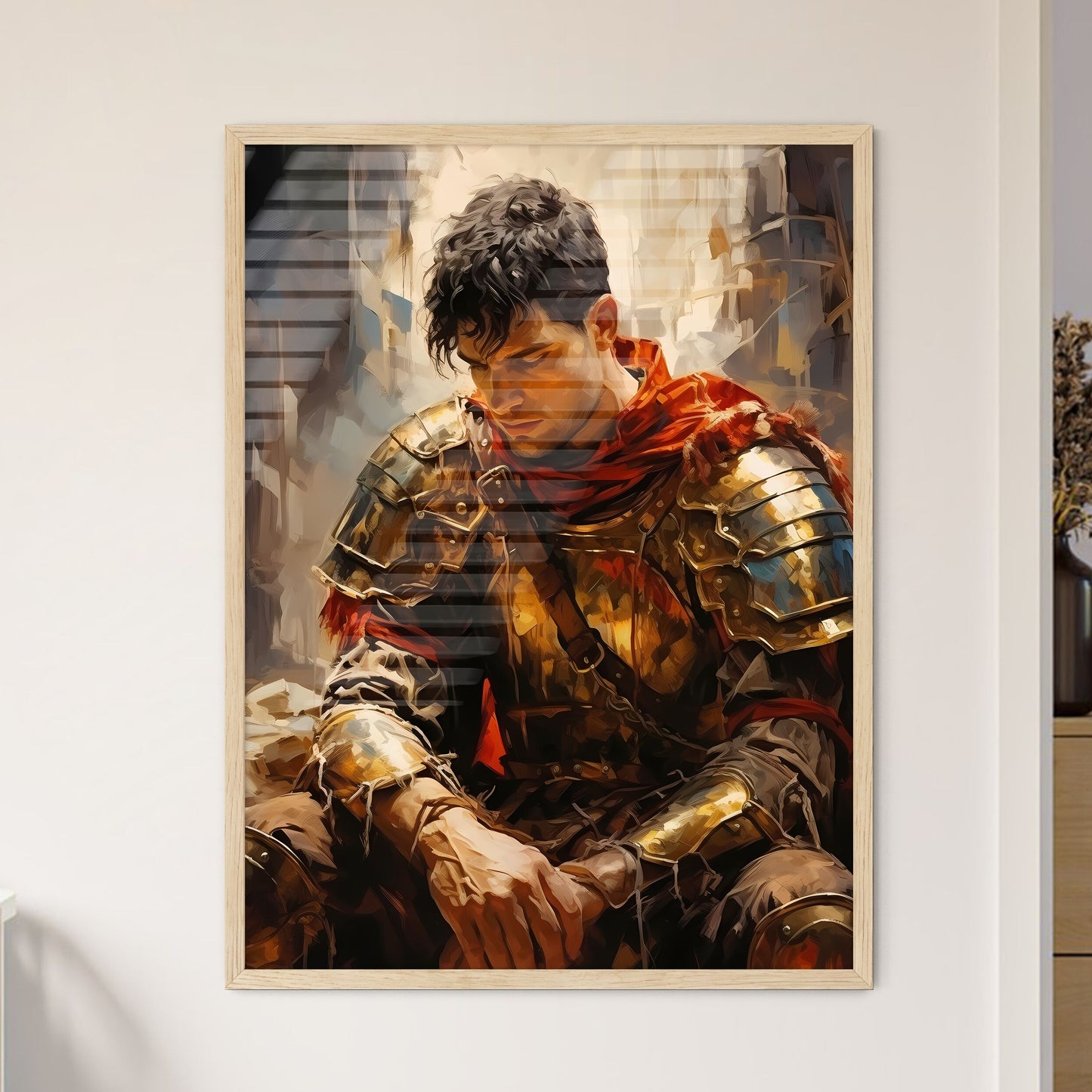 Portrait Of Roman Soldier Praying While - A  - Framed Art Print
