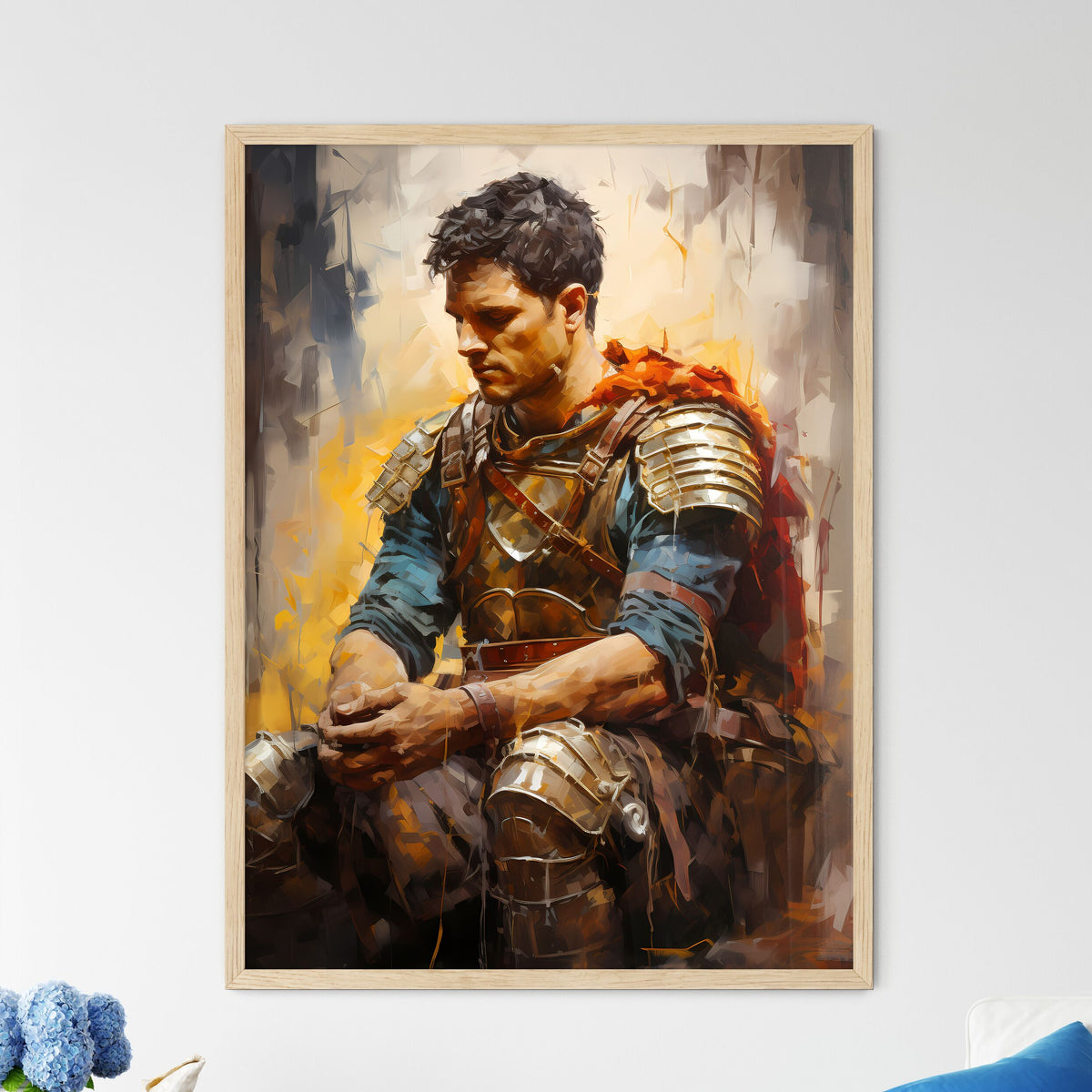 Portrait Of Roman Soldier Praying While - A  - Framed Art Print