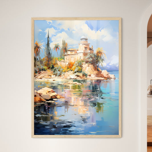 Private Island Surrounded By Sparklings - A Painting Of A Building On An Island Surrounded By Water Framed Art