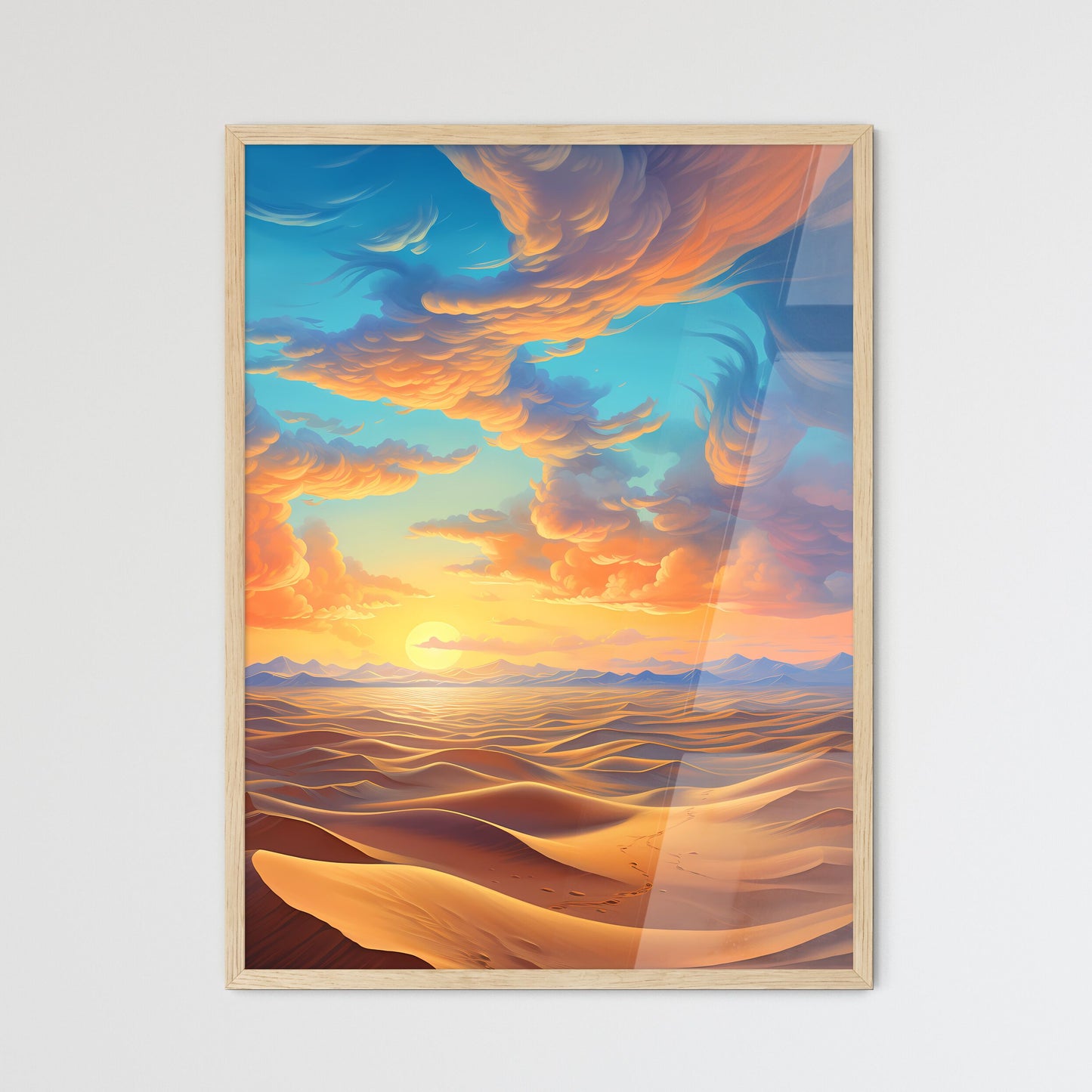 Sand Dunes Over Sunrise Sky In Death Valley  - Framed Art Print