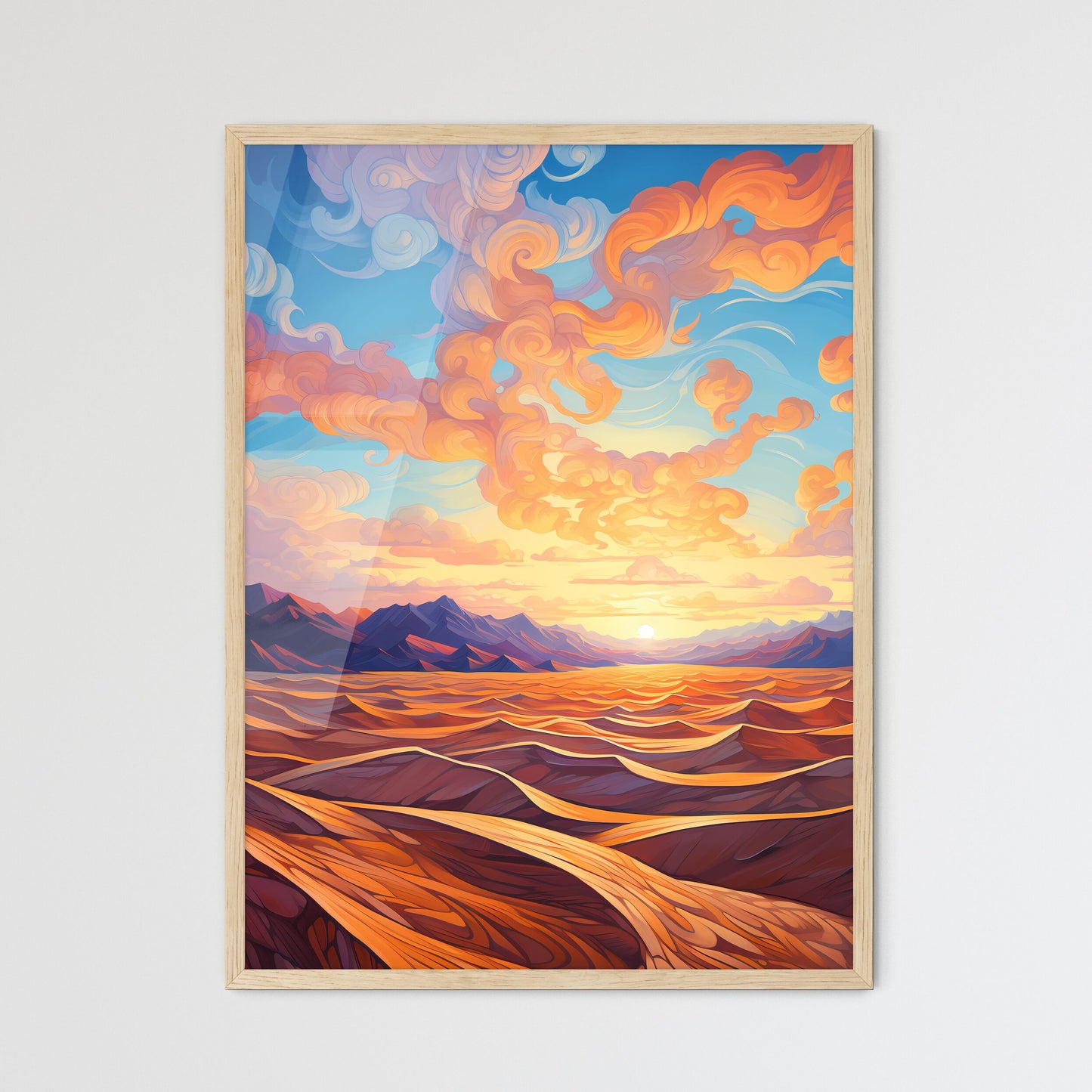 Sand Dunes Over Sunrise Sky In Death Valley  - Framed Art Print