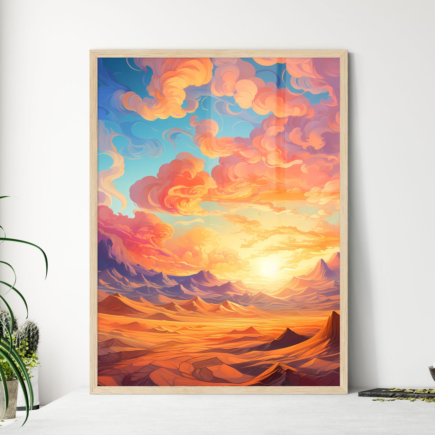 Sand Dunes Over Sunrise Sky In Death Valley  - Framed Art Print