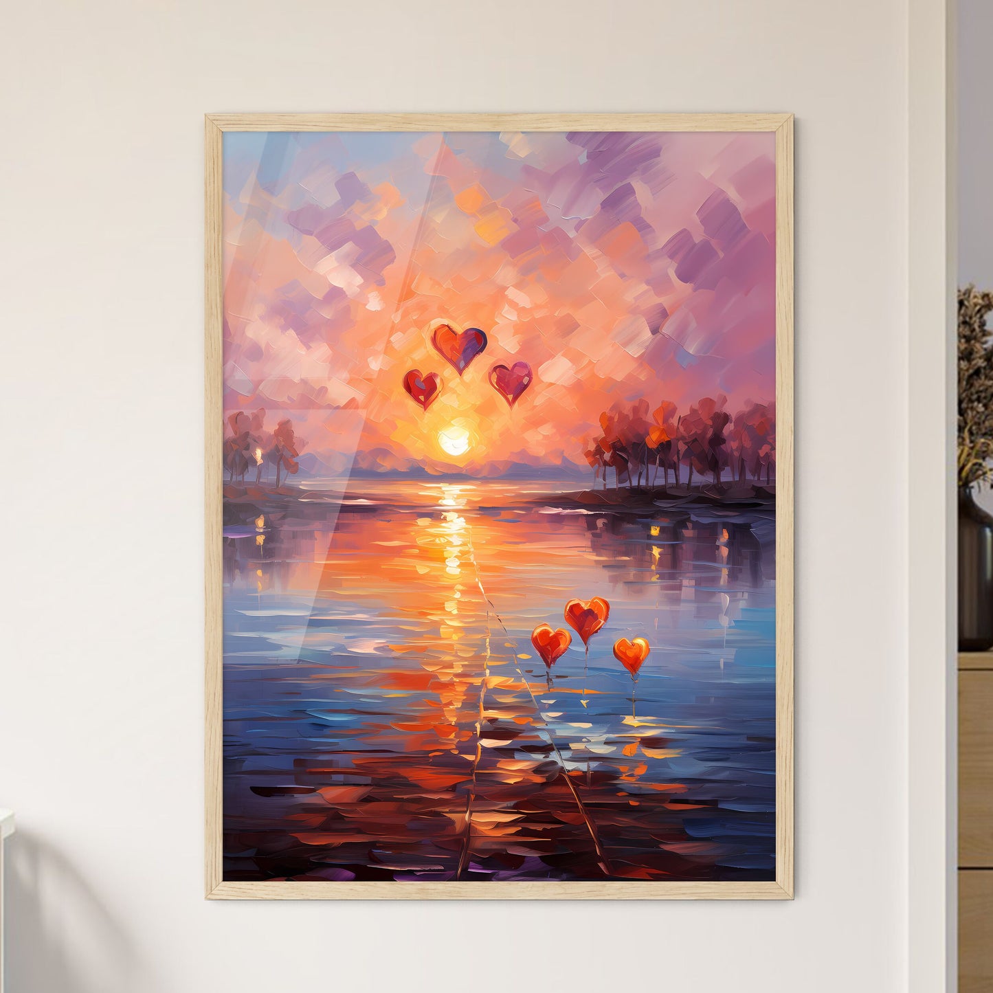 Two - A Painting Of A Lake With Balloons In The Shape Of Hearts Default Title