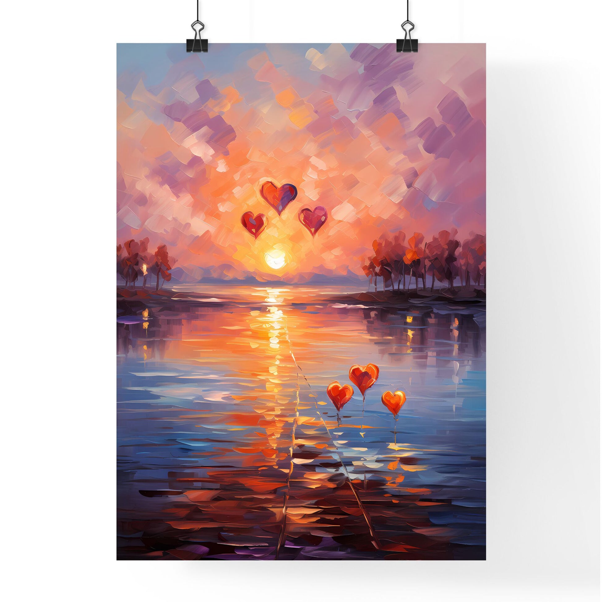 Two - A Painting Of A Lake With Balloons In The Shape Of Hearts Default Title