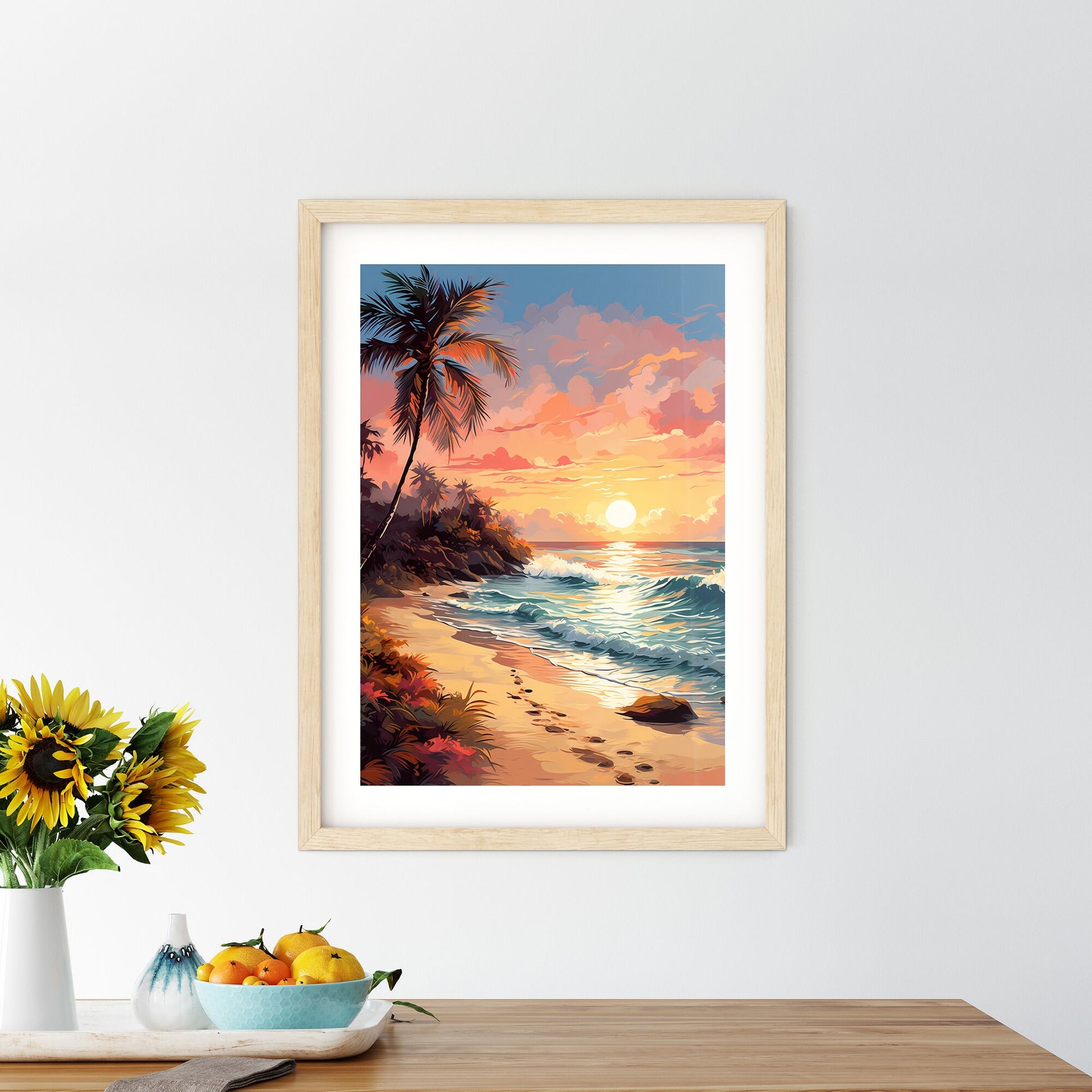 Two - A Painting Of A Beach With Palm Trees And Waves Default Title