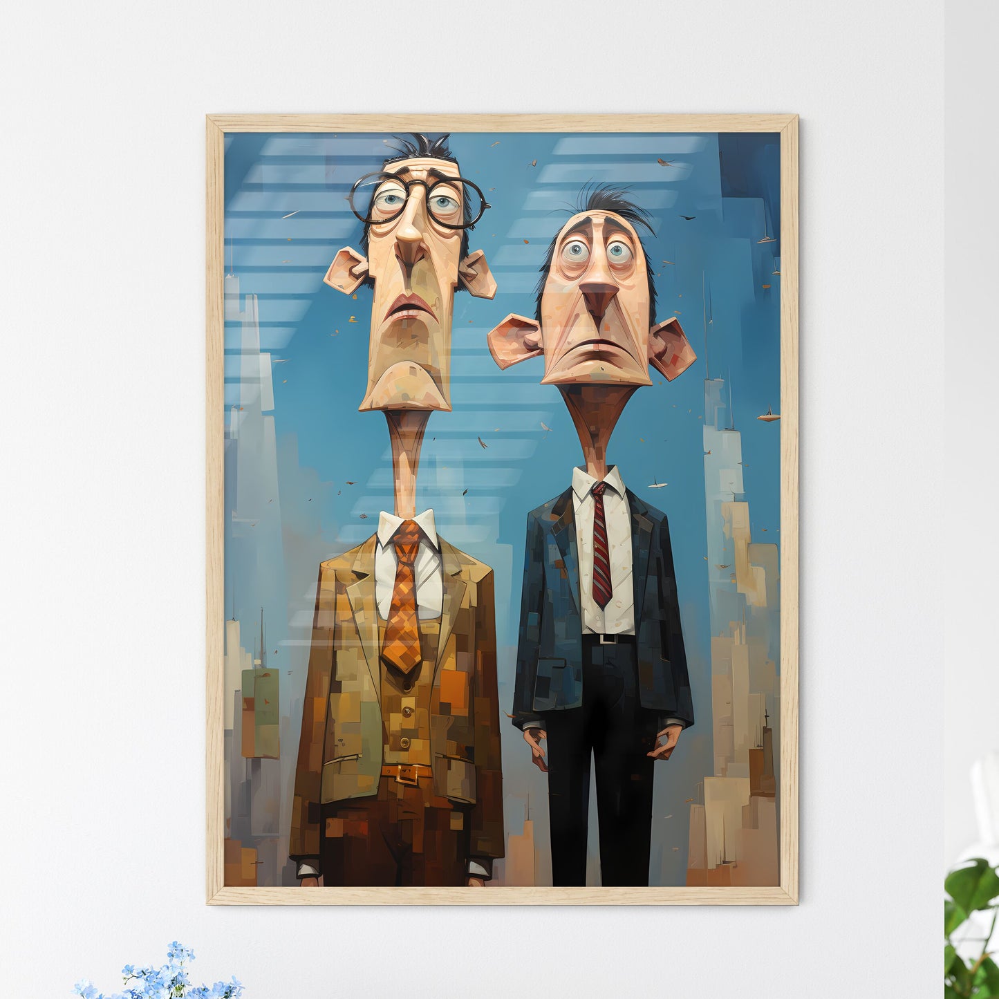 Two Businessman Very Tall - Two Cartoon  - Framed Art Print