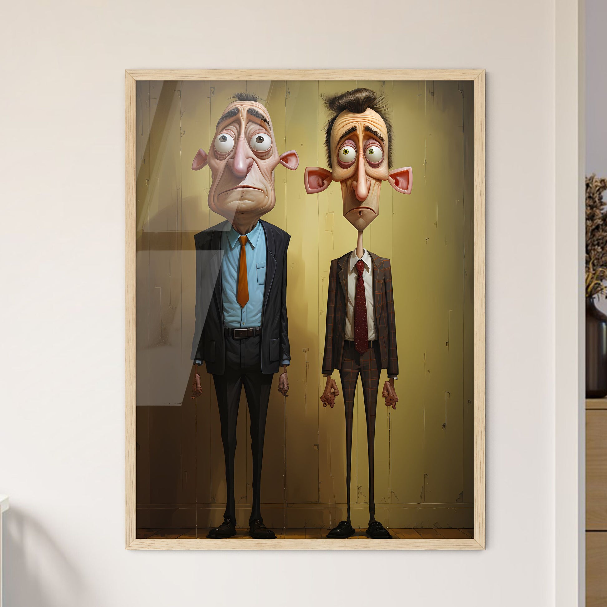 Two Businessman Very Tall - Two Cartoon  - Framed Art Print