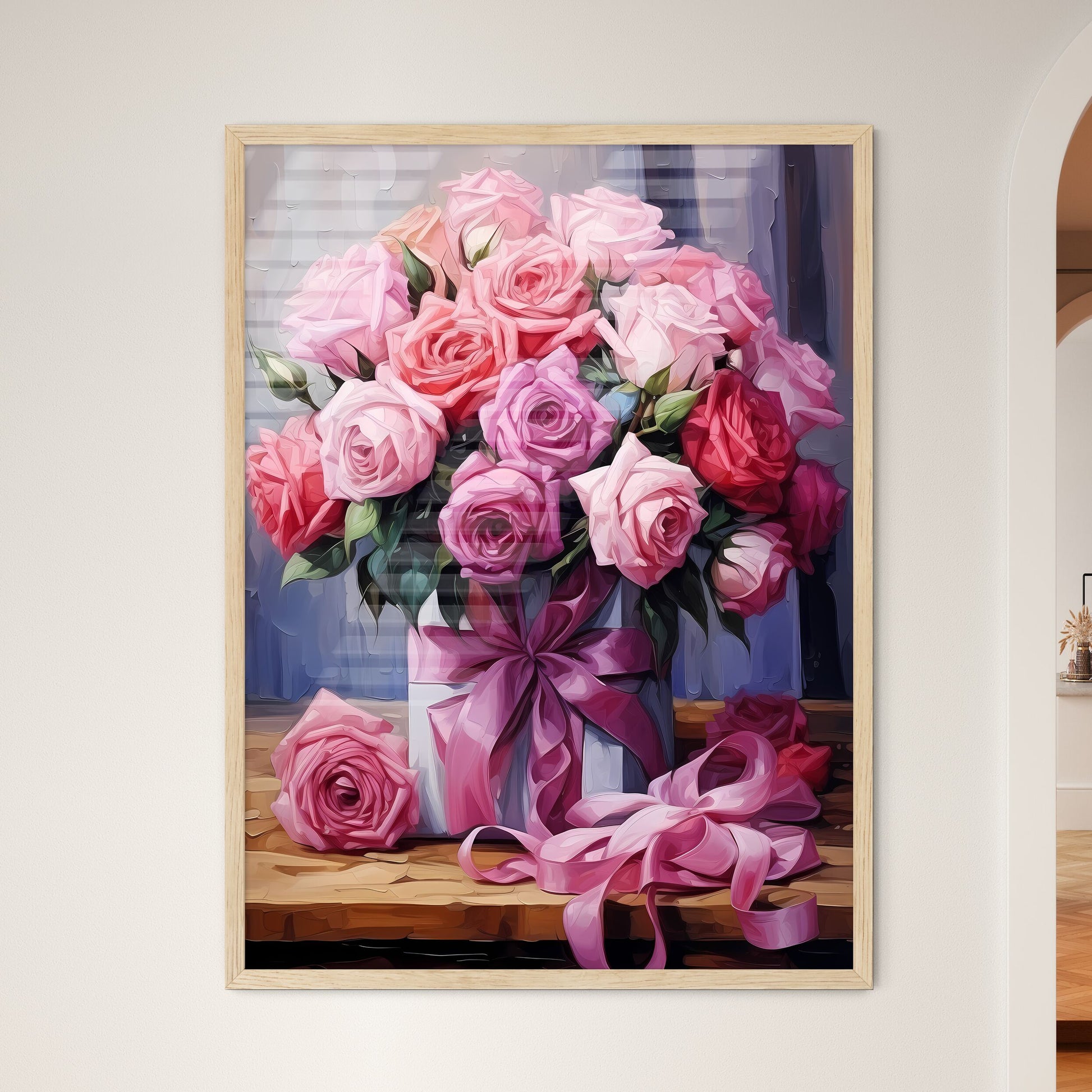 Valentines Day Background With Gift Box Full - Framed Art Print