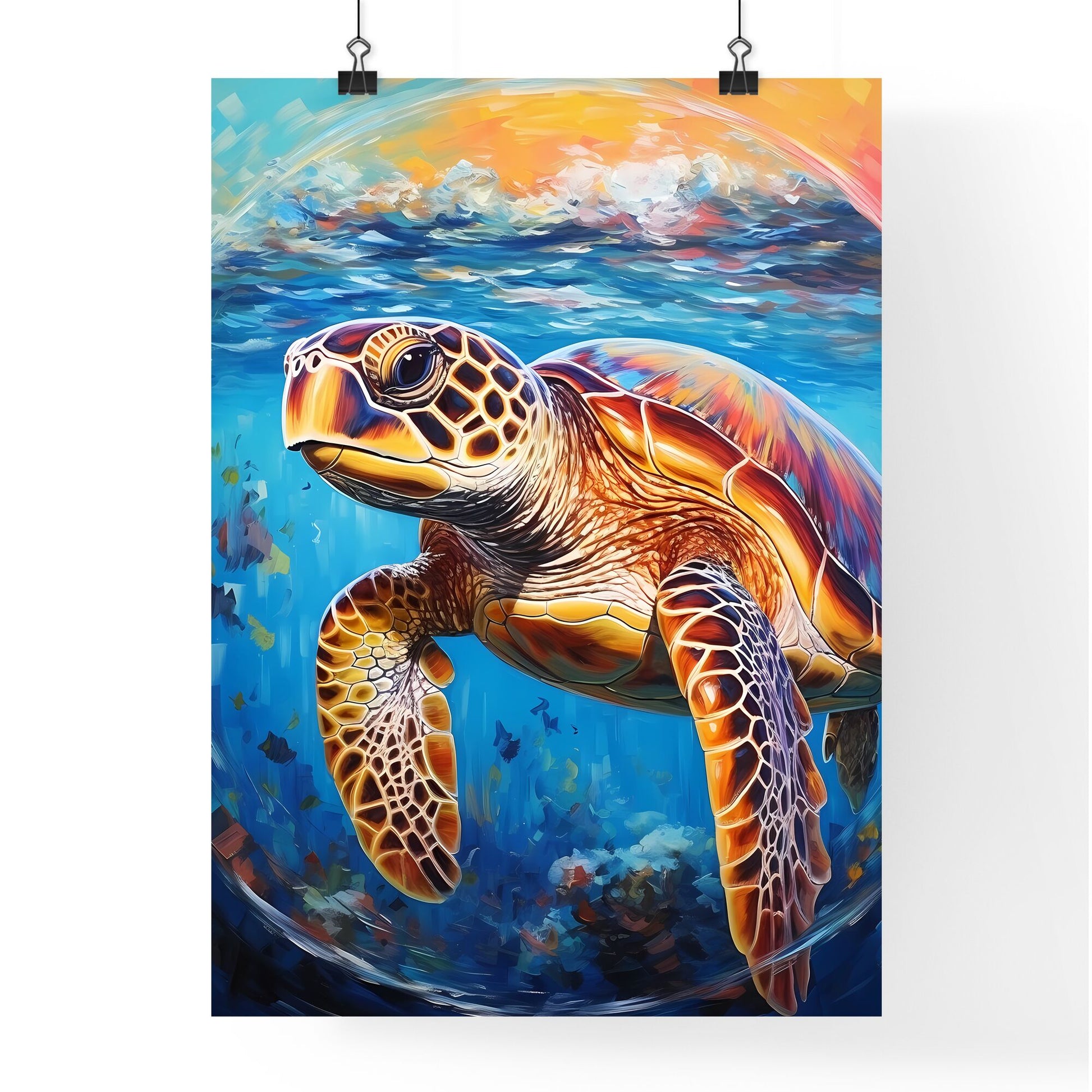 View Of Nice Sea Turtle Flying Down To The Ocean - A Sea Turtle Swimming In Water Default Title