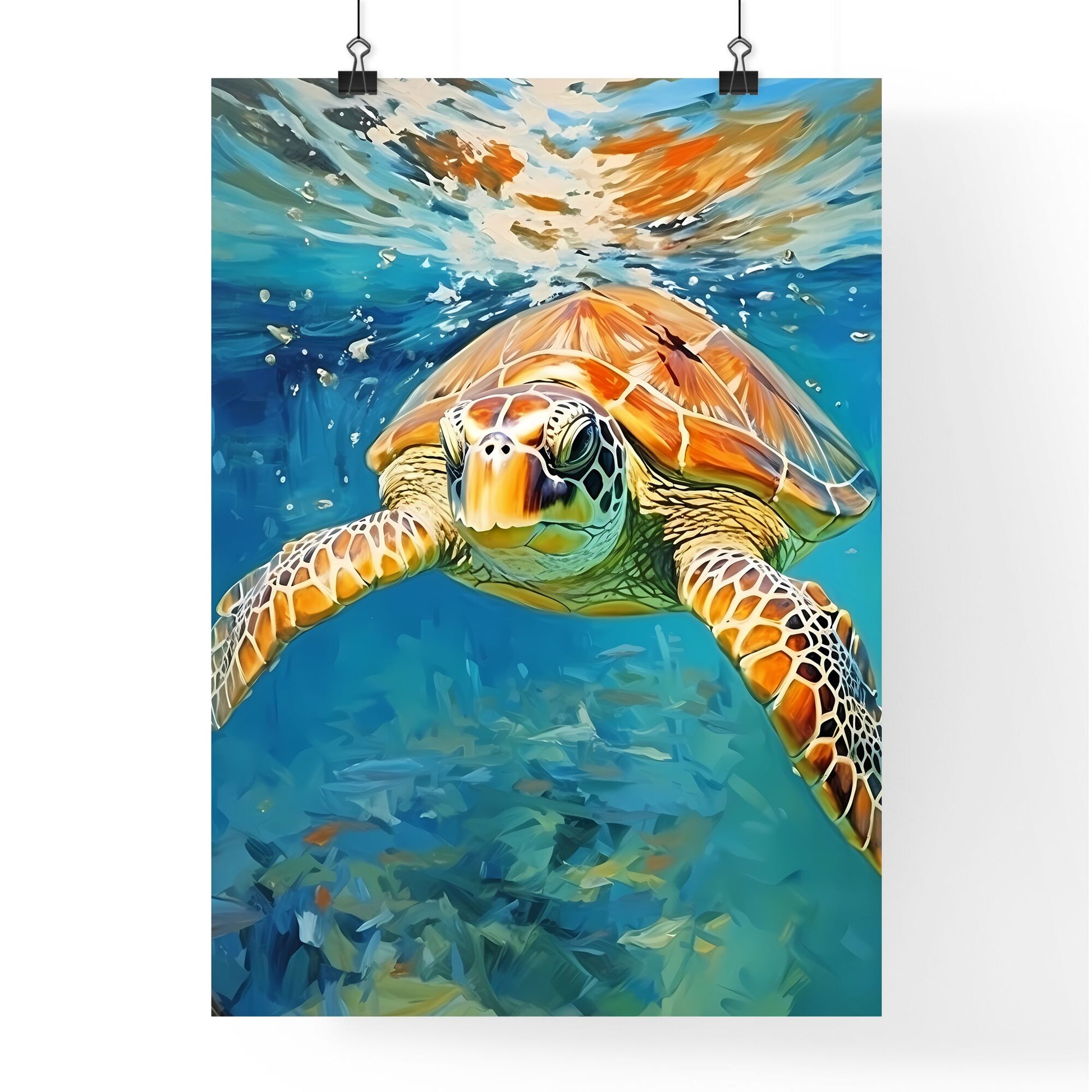View Of Nice Sea Turtle Flying Down To The Ocean - A Turtle Swimming In The Water Default Title