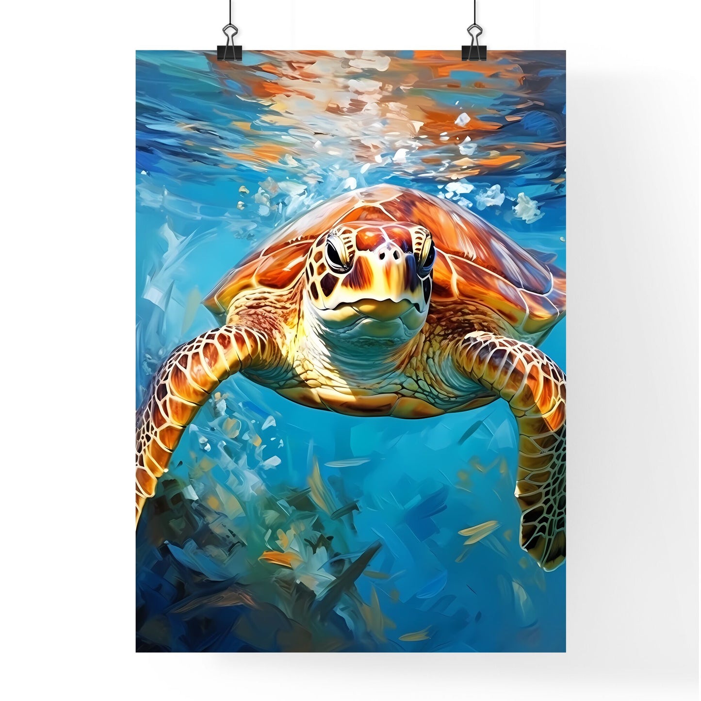 View Of Nice Sea Turtle Flying Down To The Ocean - A Turtle Swimming In The Water Default Title