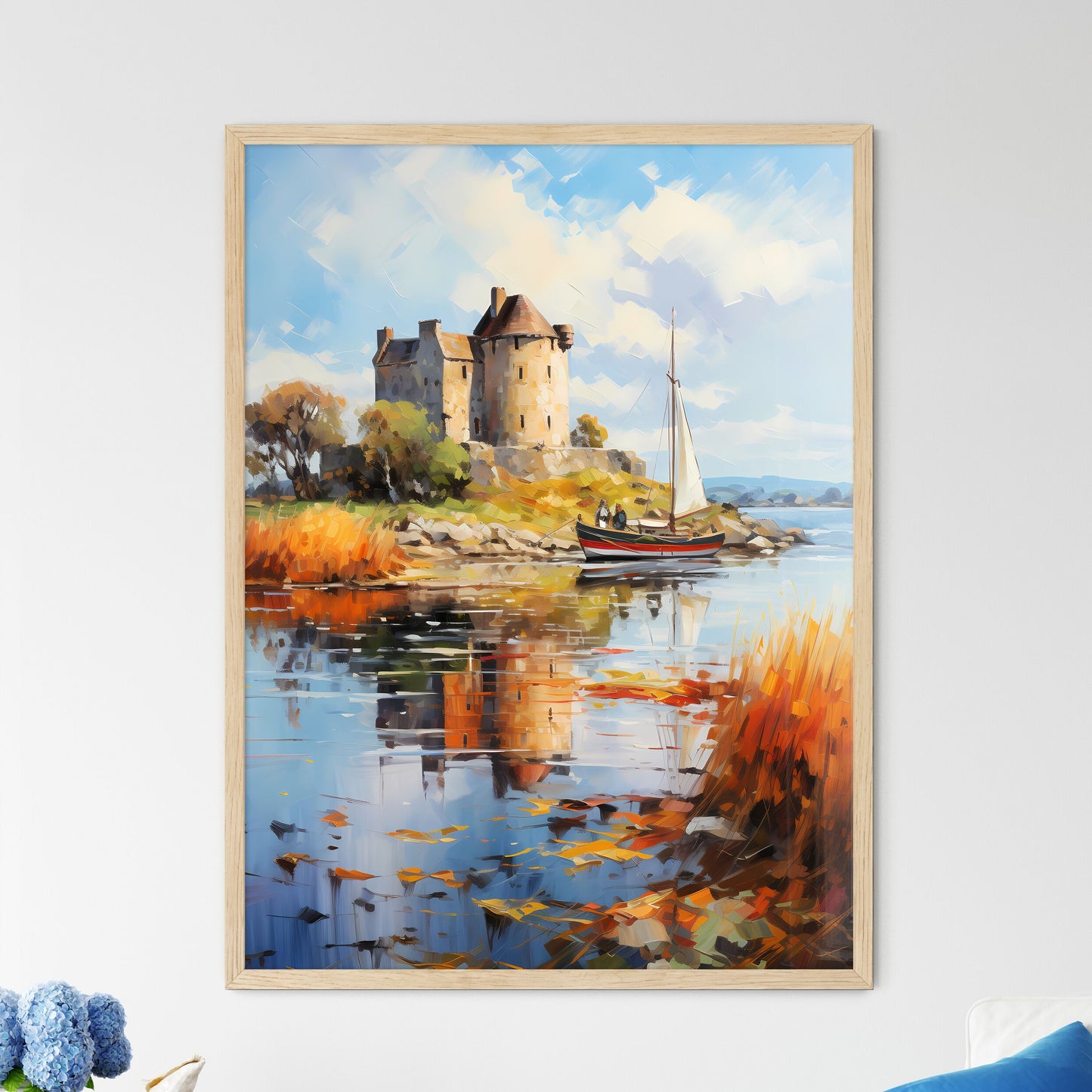 View Of The Dunguaire Castle Kinvara Bay Galway - A Boat On The Water Framed Art