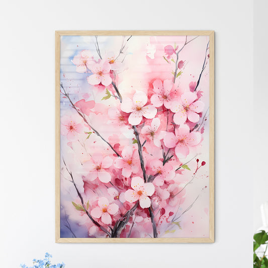 Watercolor Pink Blooming Flowers For Valenti - Framed Art Print