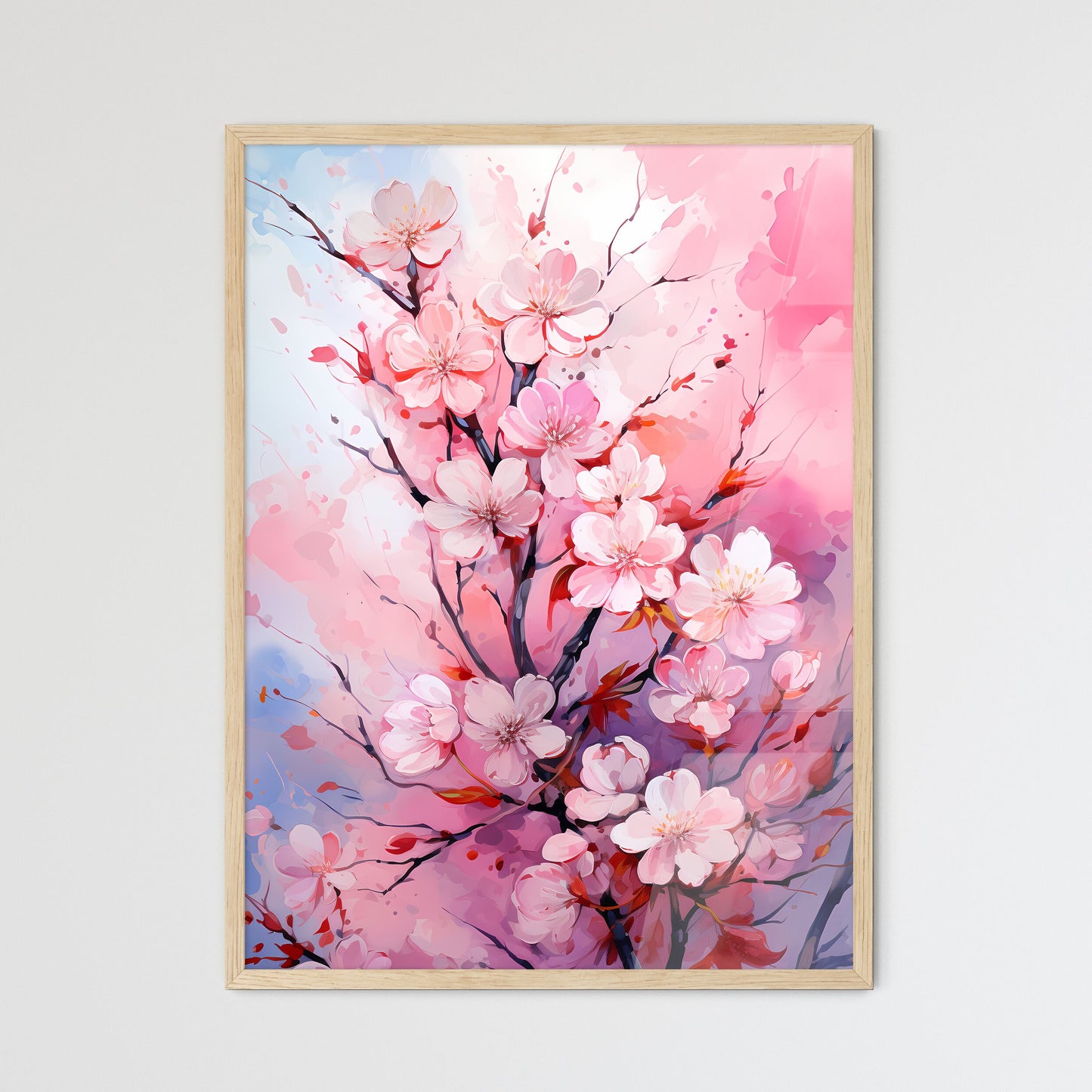 Watercolor Pink Blooming Flowers For Valenti - Framed Art Print