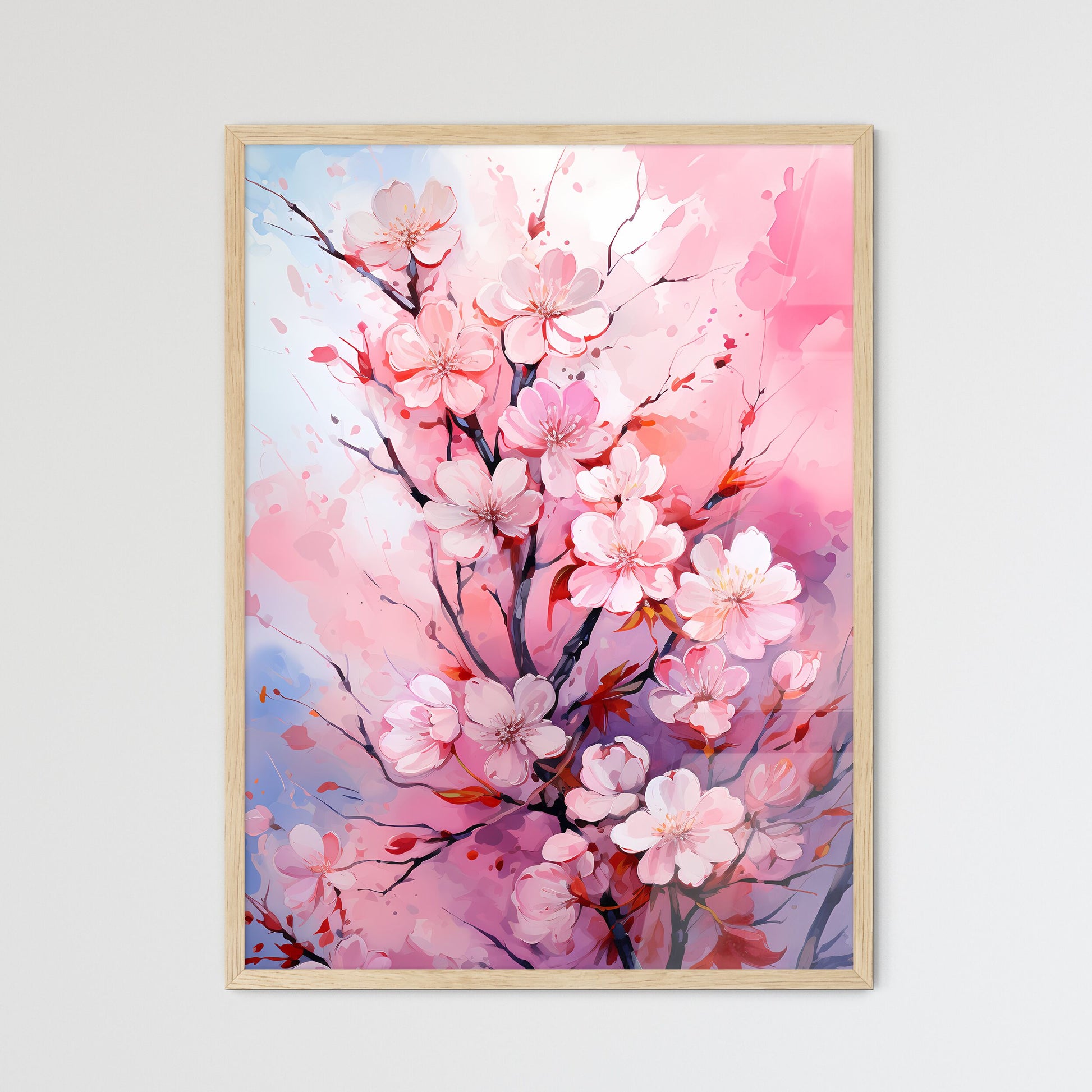 Watercolor Pink Blooming Flowers For Valenti - Framed Art Print
