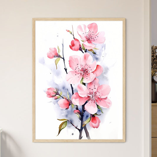 Watercolor Pink Blooming Flowers For Valenti - Framed Art Print