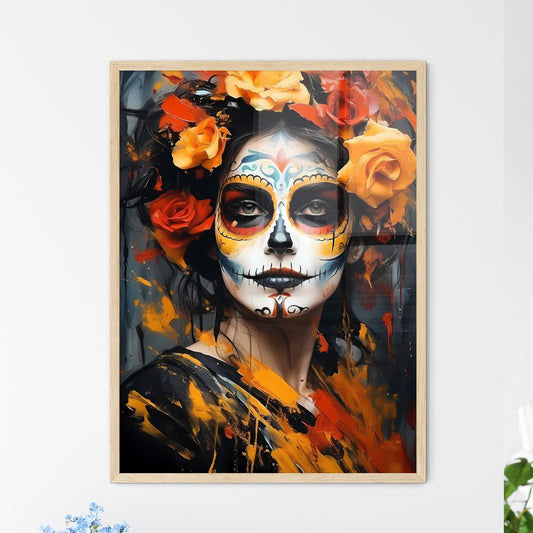 Woman With Dia De Los Muertos Makeup Black - A Woman With Face Paint And Roses In Her Hair Default Title