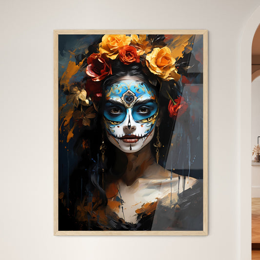 Woman With Dia De Los Muertos Makeup Black - A Woman With Face Paint And Flowers In Her Hair Default Title