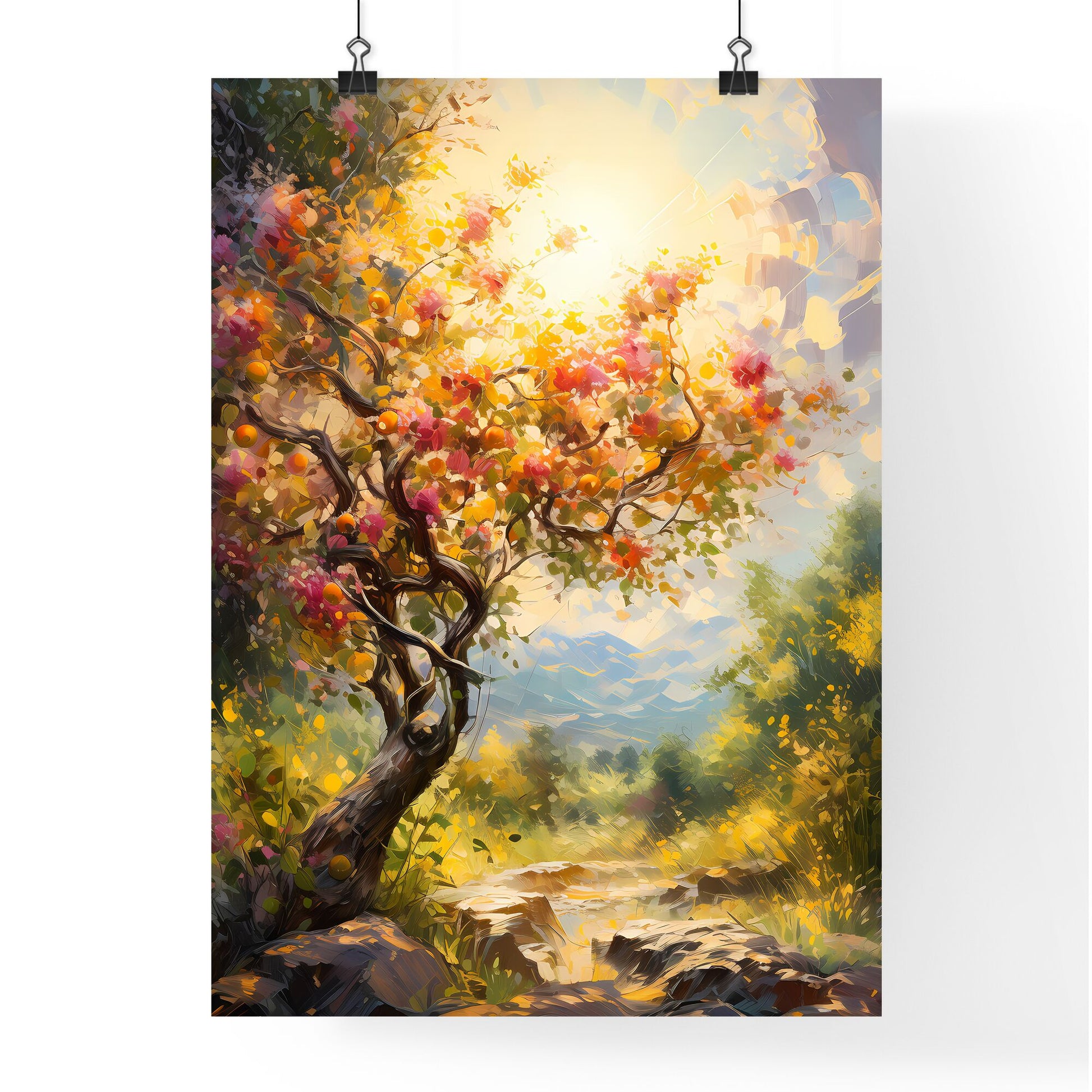 Apple Tree And Sunshine - A Tree With Colorful Flowers And A Path Default Title