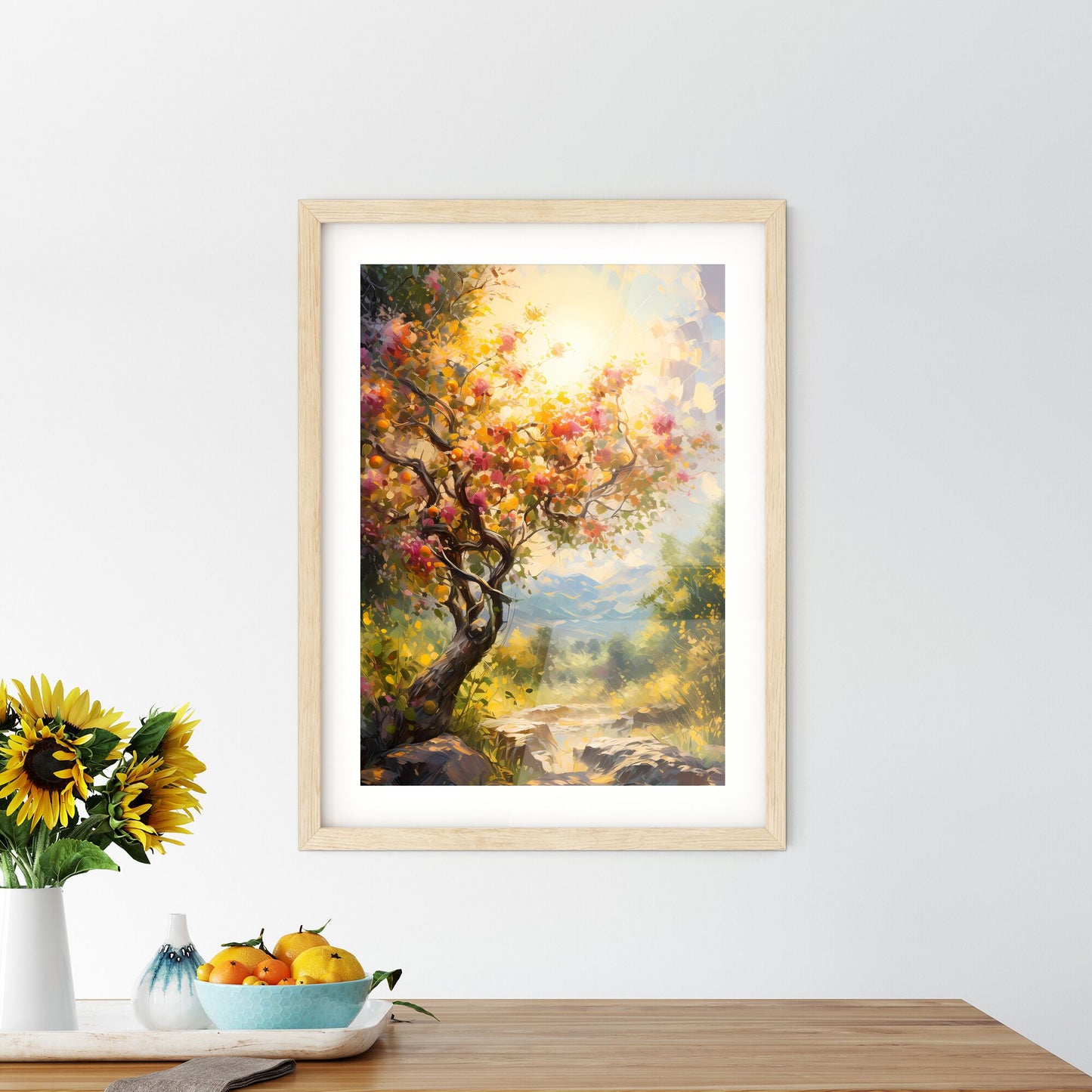 Apple Tree And Sunshine - A Tree With Colorful Flowers And A Path Default Title