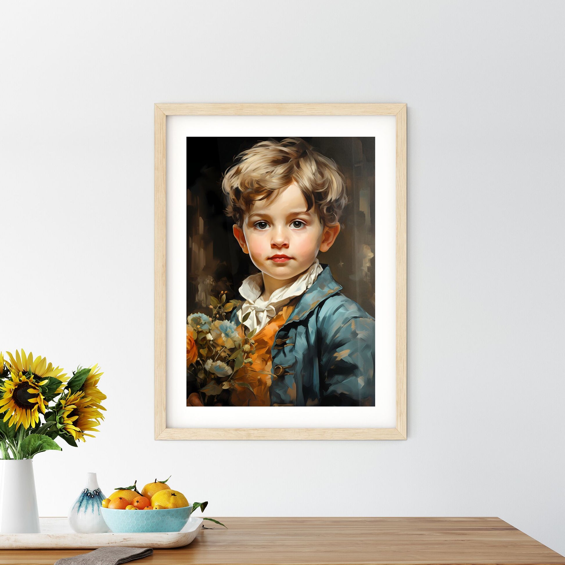 Baby Boy Posing For His First Portrait - A Child Holding Flowers Default Title