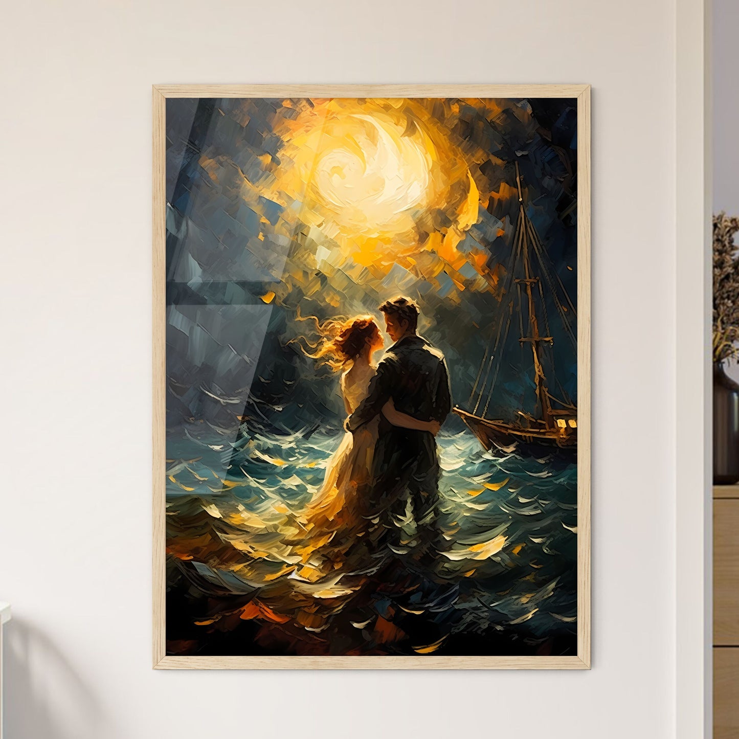 Fischer And His Wife At Stormy Night On The  - Framed Art Print