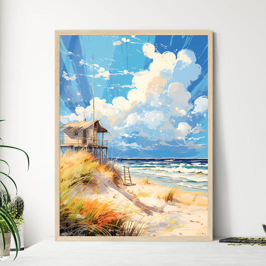 German Strandkorbbaltic Sea Beach - A Painting Of A Beach With A Hut And Waves Framed Art