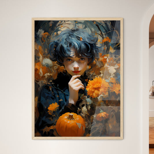 Halloween In Garden Center - A Girl With Blue Hair Holding A Pumpkin Default Title