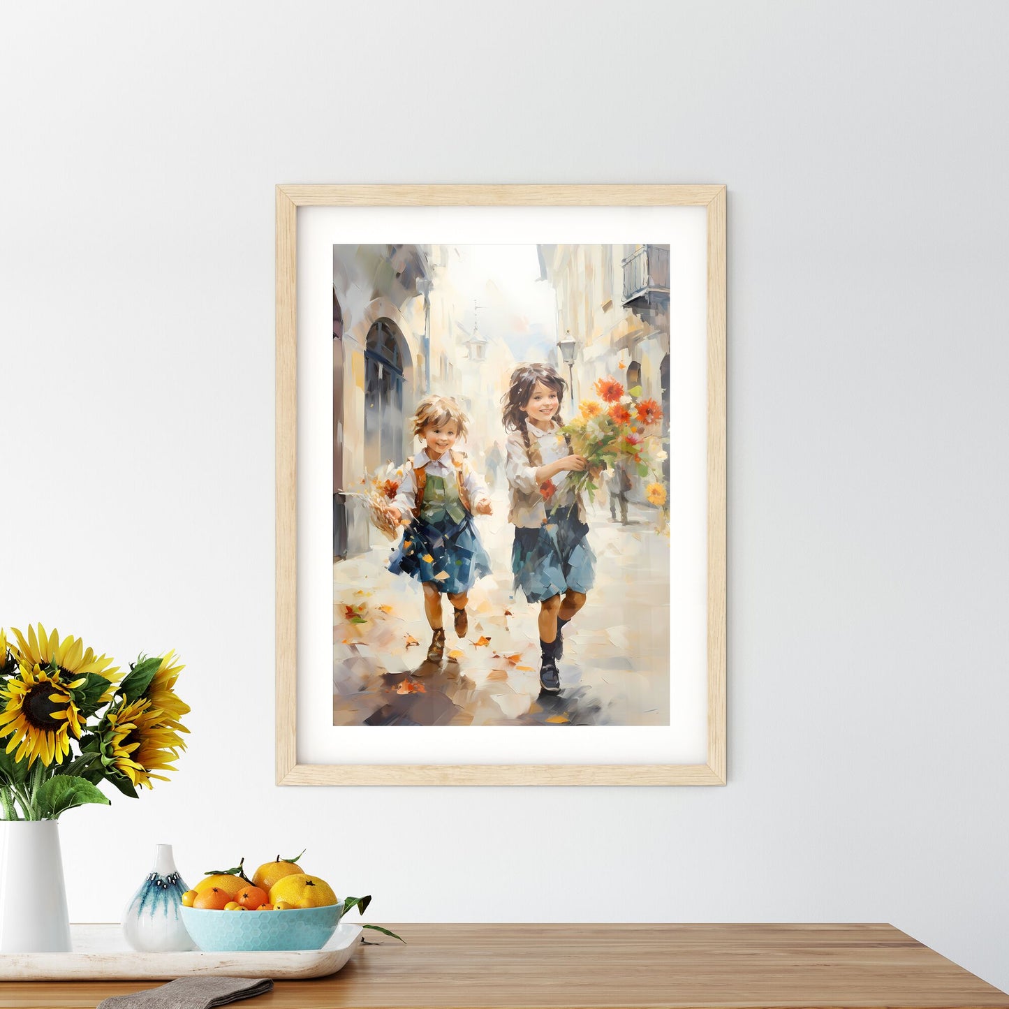 Kids Playing In Berlin - A Painting Of Two Girls Holding Flowers Default Title