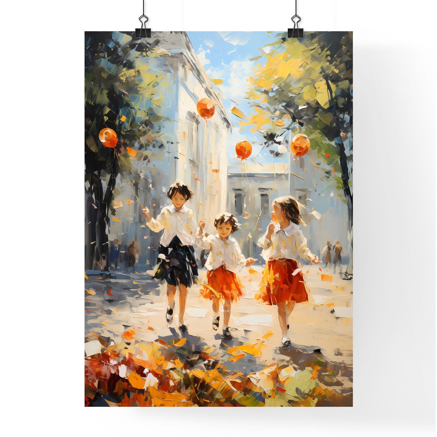 Kids Playing In Berlin - A Group Of Girls Running With Orange Balloons Default Title