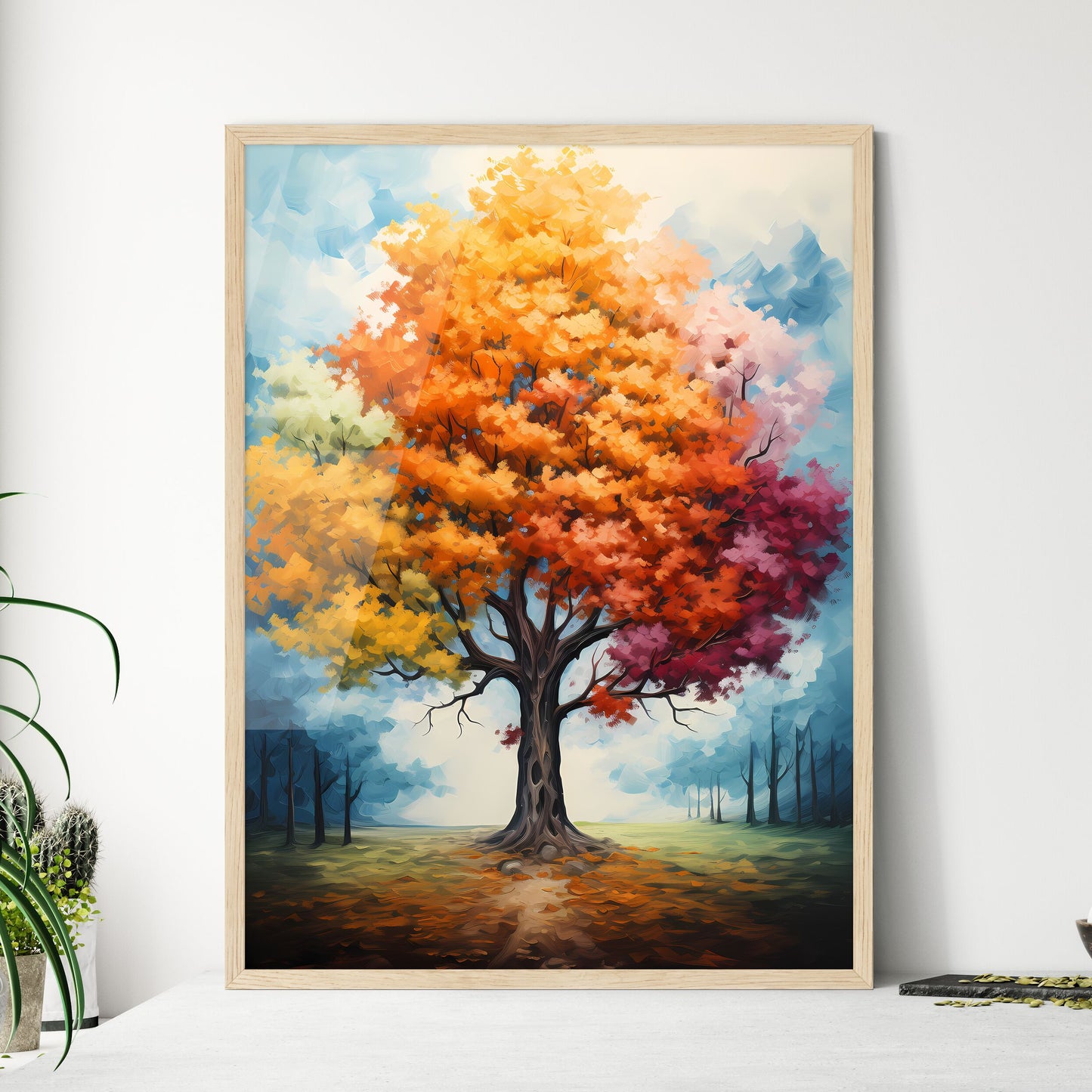 One Tree Variation Of Seasons - A Painting O - Framed Art Print
