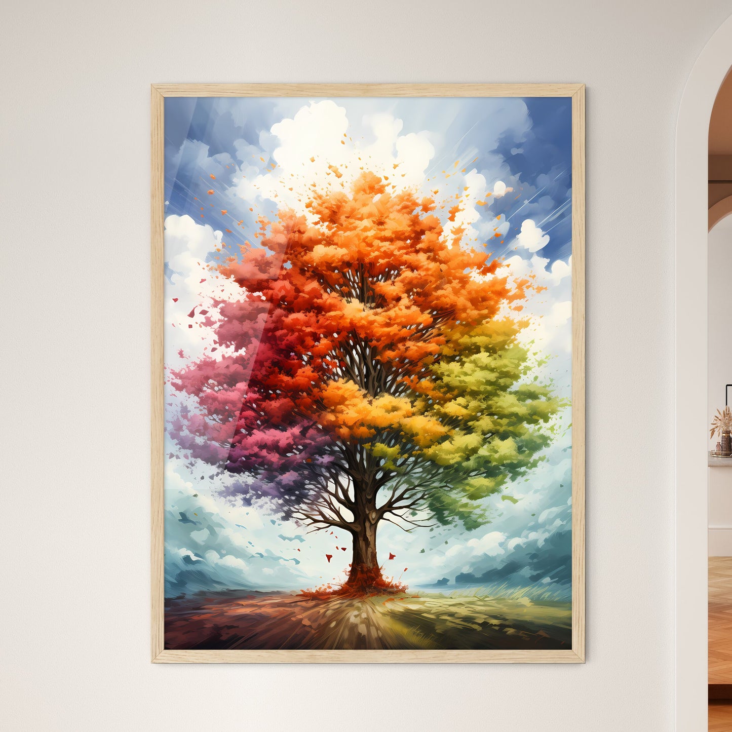 One Tree Variation Of Seasons - A Tree With  - Framed Art Print