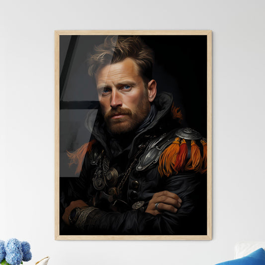 Sir Peter Paul Rubens - A Man With Beard And Mustache Wearing A Black Coat With Orange And Black Feathers Default Title