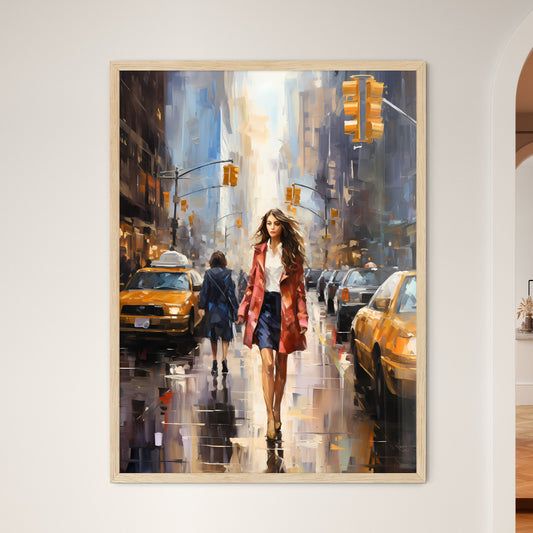 Urban Street Lifestyle In New York - A Woman Walking Down A Street With Cars Default Title