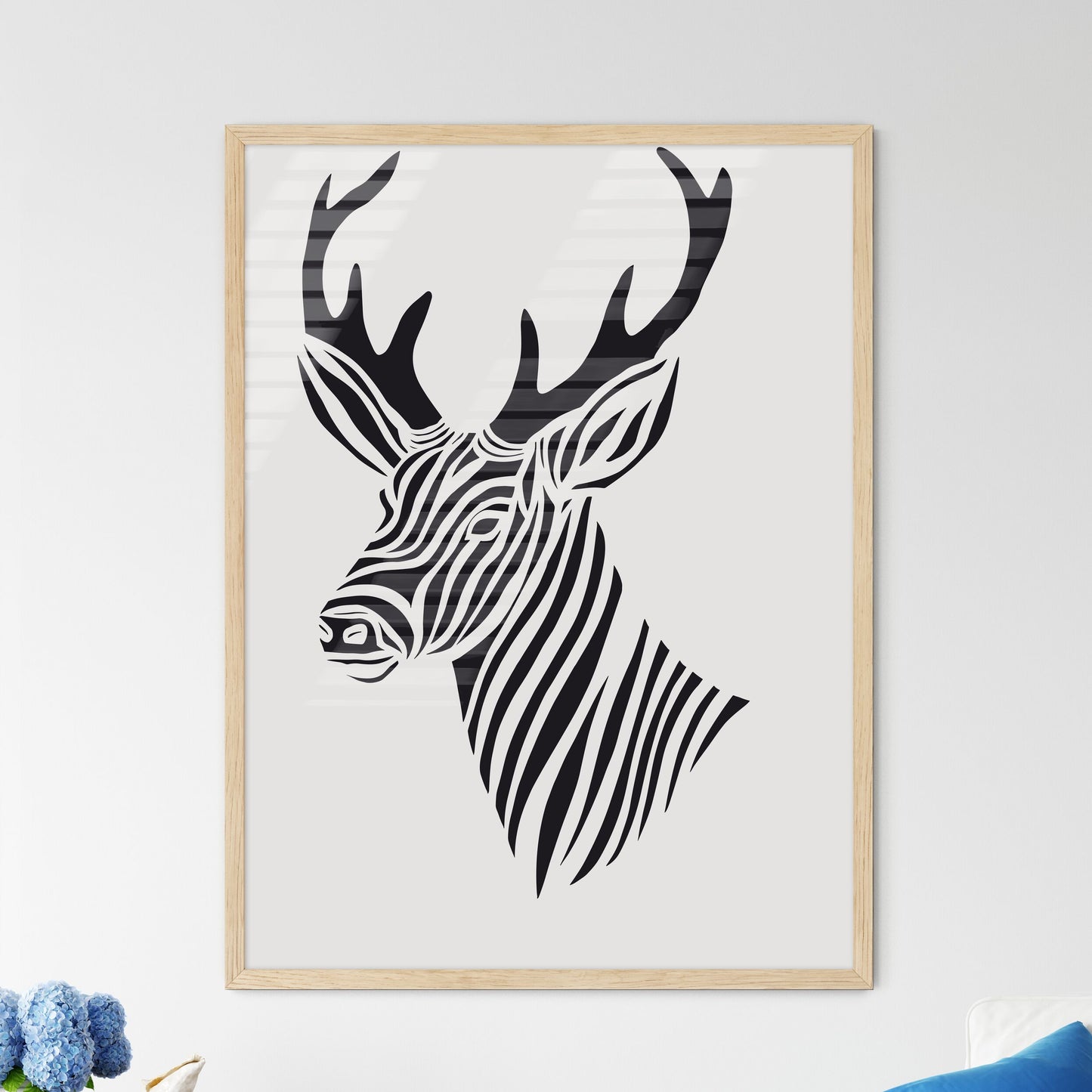 Black Marker Style Drawing Of A Deer Woodcut Print  Wall Art