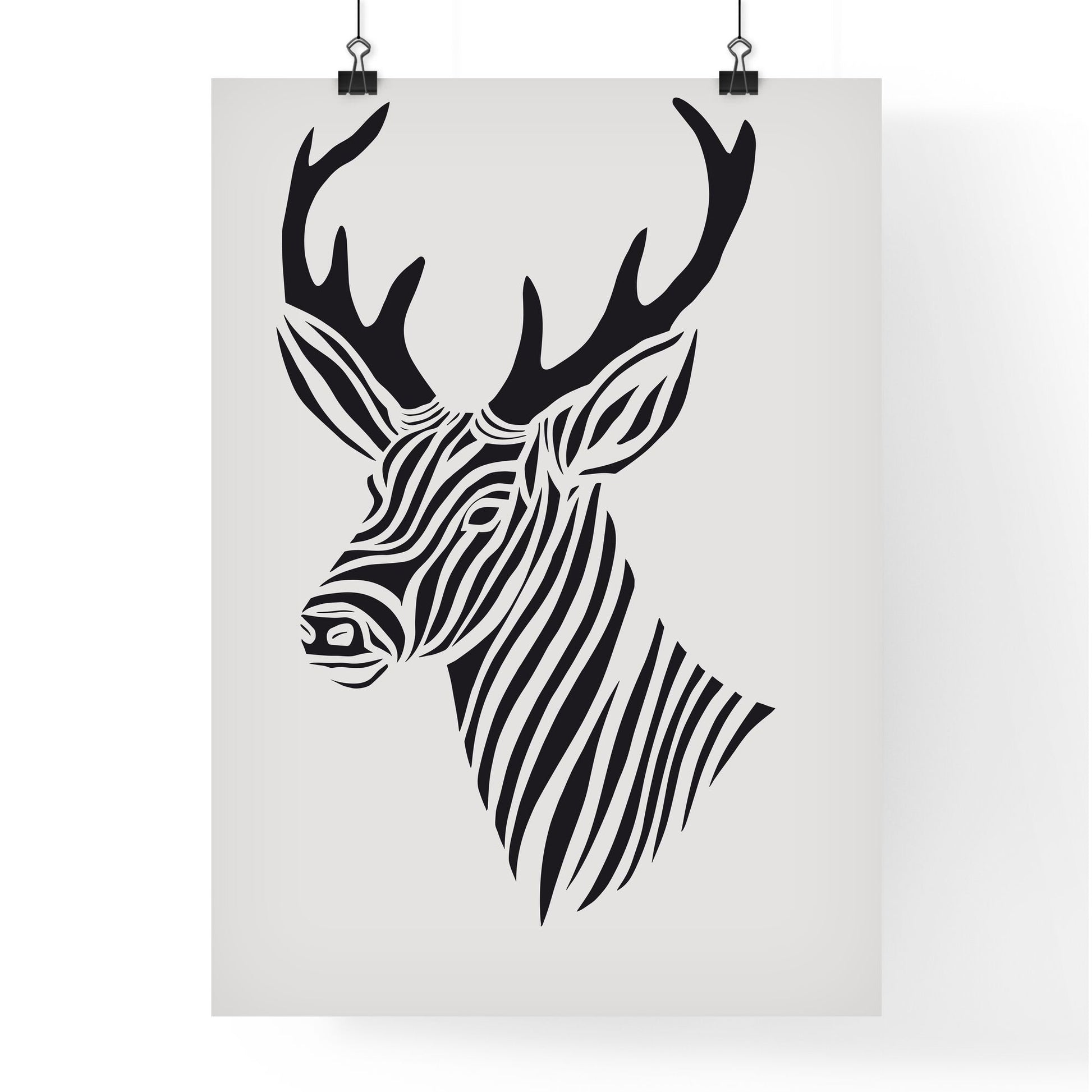 Black Marker Style Drawing Of A Deer Woodcut Print - A Black And White Drawing Of A Zebra Head Default Title